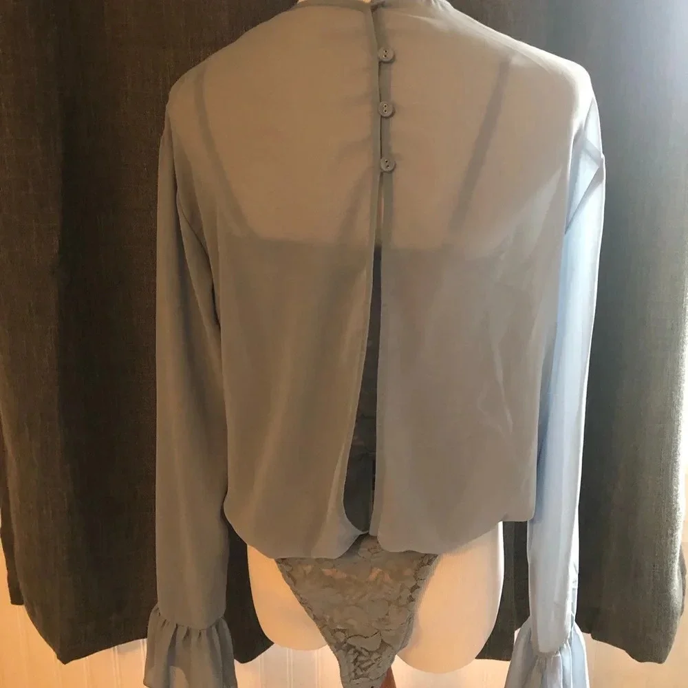 Free People Light‎ Blue Bodysuit - Sheer and Lace
